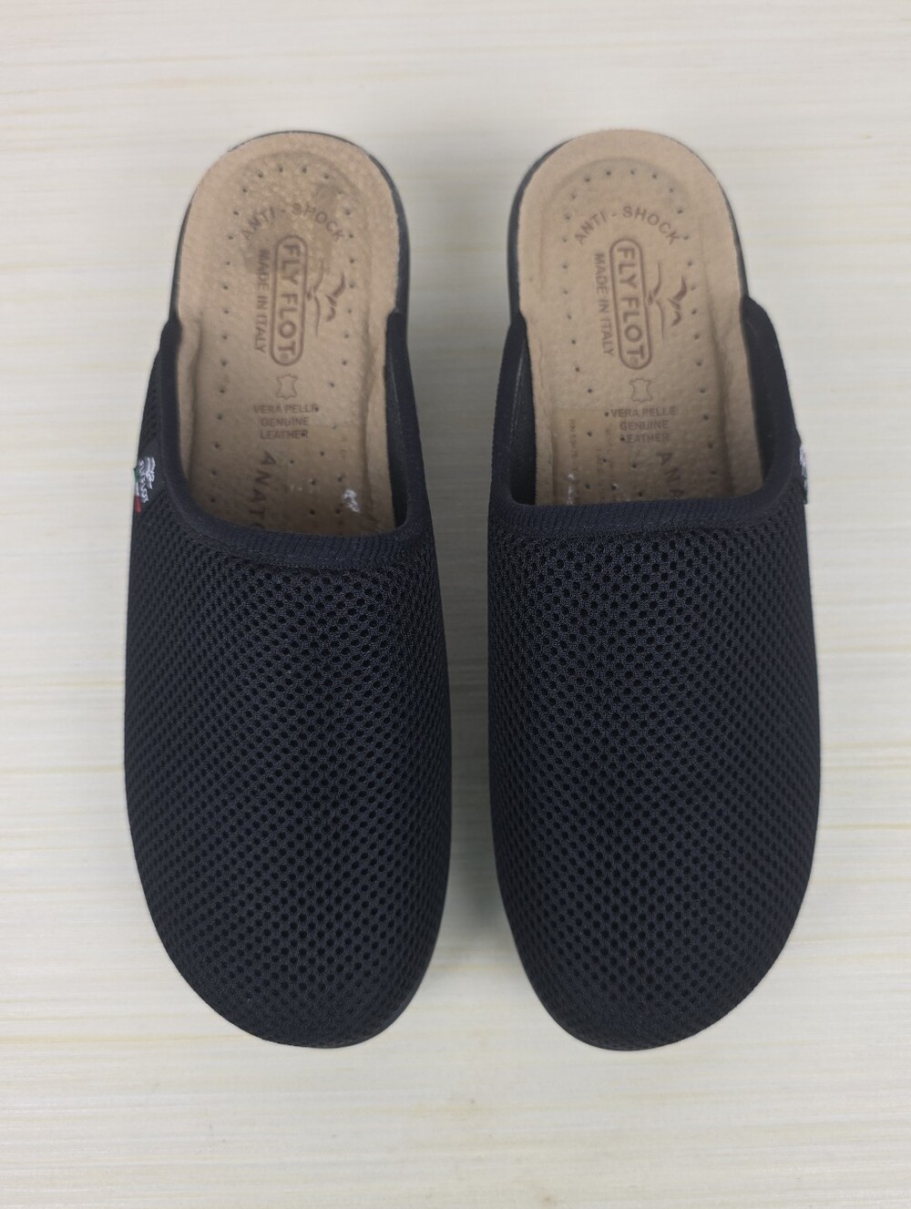 Fly Flot Made In Italy Womens 40 US 9 Slip-on Mesh Wedge Mule Clog Shoes Black